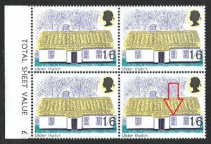 QEII 1970 SG 818 Spec W181(c) “Broken panes” variety in block – unmounted mint