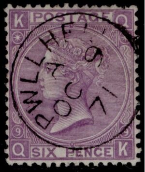 QV SG 109 6d mauve (Q-K) Plate 9 with fine 1871 Pwllheli cds