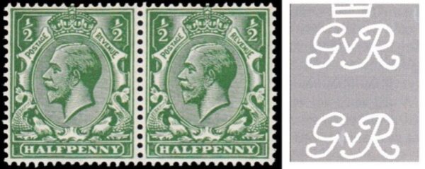 KGV SG 353 Spec N14(za) ½d Deep-green Dandy Roll variety - Missing Crown