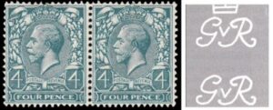 KGV SG 379 Spec N23(za) 4d Grey-green Dandy Roll variety – Missing Crown