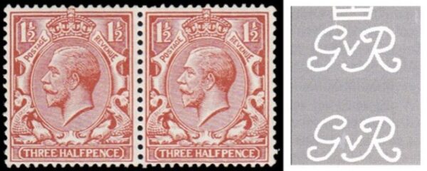 KGV SG 362 Spec N18(za) 1½d Red-brown Dandy Roll variety – Missing Crown