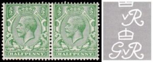 KGV SG 351 Spec N14(zb) ½d green Dandy Roll variety - Missing "G". Fine unused example