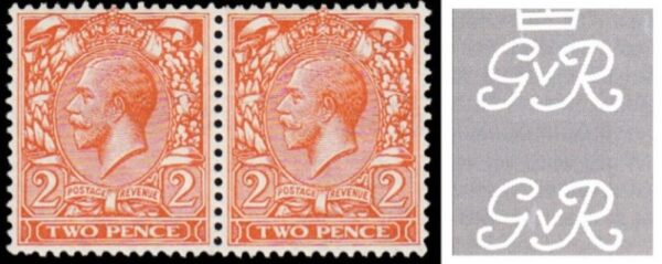 KGV SG 366 Spec N19(za) 2d Orange-yellow Dandy Roll variety – Missing Crown