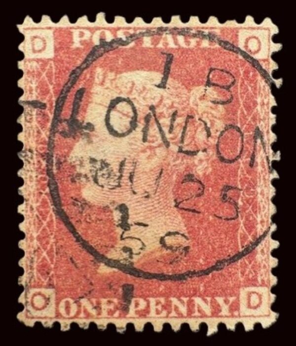 QV sg43 1d red (O-D) plate 109 with fine 1869 London cds