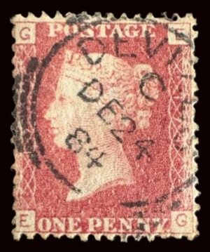 QV sg43 1d red (E-G) plate 174 with fine 1884 Devizes cds