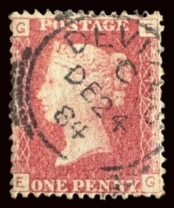 QV sg43 1d red (E-G) plate 174 with fine 1884 Devizes cds