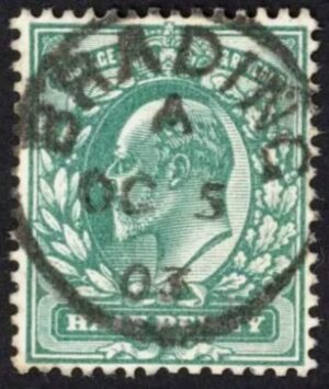 KEVII sg216 ½d blue-green with fine 1903 Brading cds