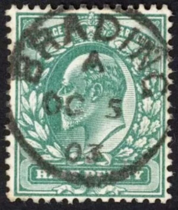 KEVII sg216 ½d blue-green with fine 1903 Brading cds