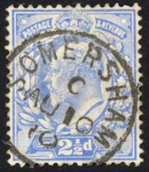 KEVII sg231 2½d pale ultramarine with fine 1910 Somersham cds