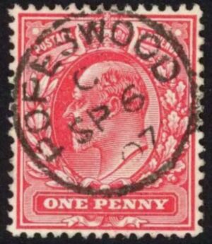KEVII sg219 1d scarlet with fine 1907 Popeswood cds