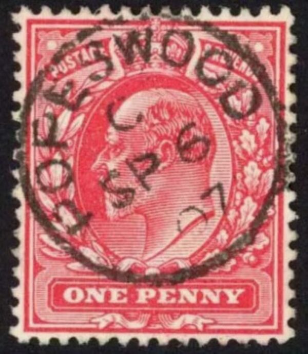 KEVII sg219 1d scarlet with fine 1907 Popeswood cds