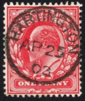 KEVII sg219 1d scarlet with fine 1903 Hartington cds