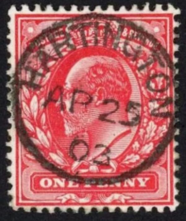 KEVII sg219 1d scarlet with fine 1903 Hartington cds