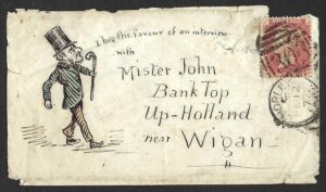 1877 fragile hand illustrated cover to J. Stopford from Chorley to Up-Holland