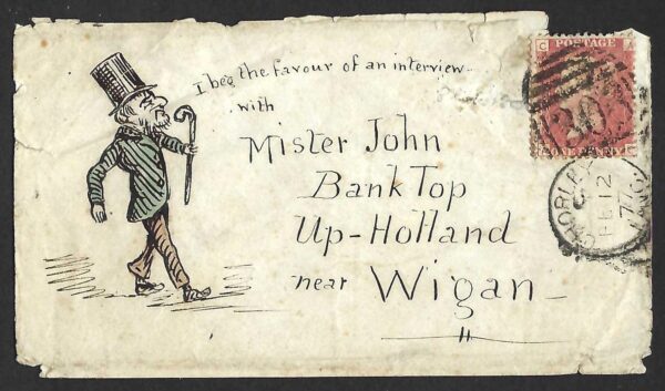 1877 fragile hand illustrated cover to J. Stopford from Chorley to Up-Holland