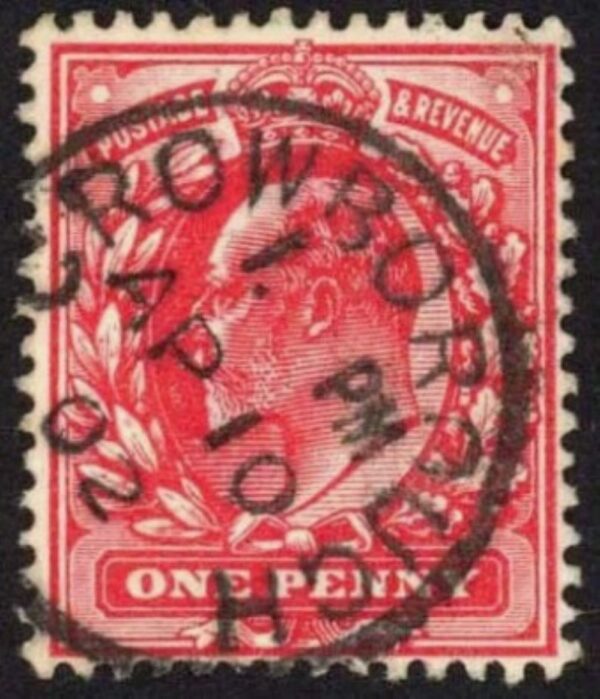 KEVII sg219 1d scarlet with fine 1902 Crowborough cds