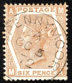 QV sg122b 6d pale chestnut (M-A) plate 11 with fine 1872 Spennymoor cds
