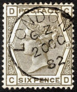 QV sg161 6d grey (C-D) plate 18 with fine 1882 London cds
