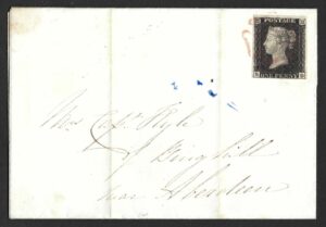 QV 1d black (S-D) Plate 4 (re-entry) on 1840 cover to Aberdeen