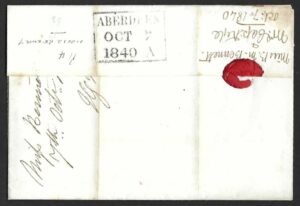 QV 1d black (S-D) Plate 4 (re-entry) on 1840 cover to Aberdeen