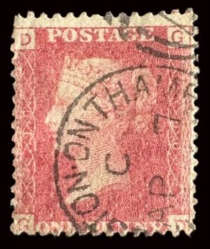 QV sg43 1d red (G-D) plate 90 with Kingston on Thames cds