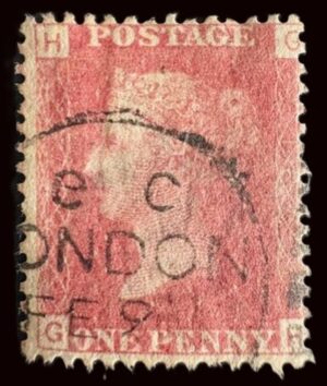QV sg43 1d red (G-H) plate 167 with London cds