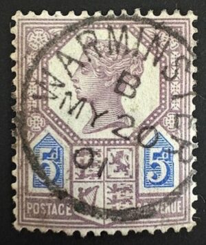 QV sg207a 5d dull purple & blue (Die II) with fine 1901 Warminster cds