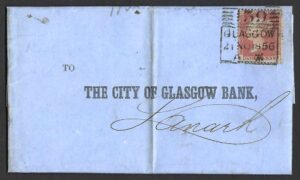 QV sg29 C8 1d red (S-J) with Madeline Smith cancellation on 21st Nov 1856 cover