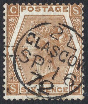 QV sg122a 6d chestnut (S-C) plate 11 with fine 1872 Glasgow cds