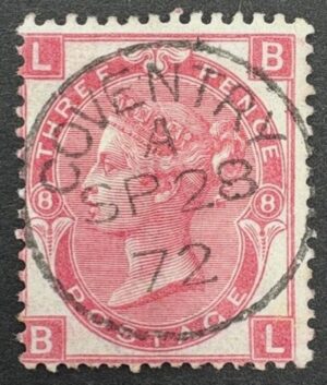 QV sg103 3d rose (B-L) plate 8 with fine 1872 Coventry cds