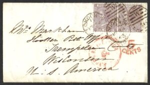QV sg85 6d lilac pair (DC-DD) on 1865 cover to Wisconsin