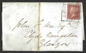 QV sg29 C8 1d red (M-A) with Madeline Smith cancellation on cover dated 17th Sep 1856