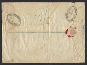 16th Feb 1940 registered cover London to Sao Paulo, franking of 22/9d including pair of 10/- dark blue plus 2/6d brown "Arms" type and 3d violet. Pilot Marcel Reine. Some creasing.