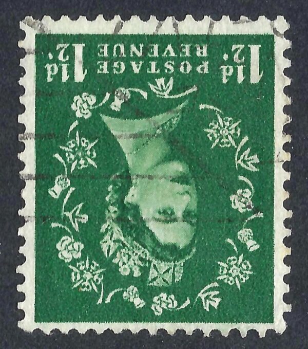 QEII sg589wi 1½d green (wmk inverted) – fine used