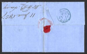 QV sg29 C8 1d red (P-A) Plate 36 with Madeline Smith cancellation on 11th Jun 1857 cover