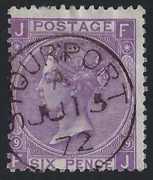 QV sg109 6d lilac (F-J) plate 9 with fine 1872 Stourport cds