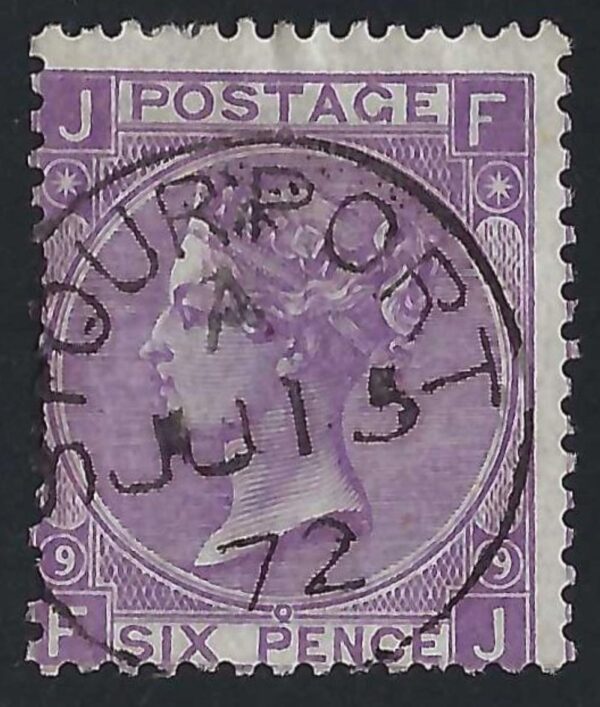 QV sg109 6d lilac (F-J) plate 9 with fine 1872 Stourport cds