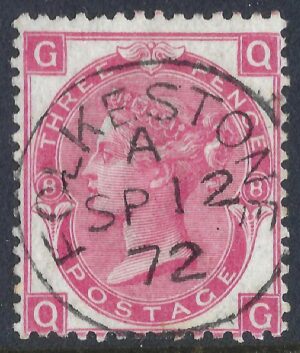 QV sg103 3d rose (Q-G) plate 8 with fine 1872 Folkestone cds