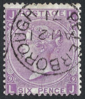 QV sg109 6d lilac (L-JC) plate 9 with fine 1871 Peterborough cds