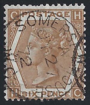 QV sg122a 6d chestnut (H-C) plate 11 with fine 1872 Somerset House cds