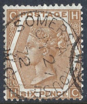 QV sg122a 6d chestnut (H-C) plate 11 with fine 1872 Somerset House cds