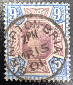 QV sg209 9d with fine 1901 Brampton Brian cds