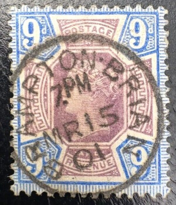 QV sg209 9d with fine 1901 Brampton Brian cds