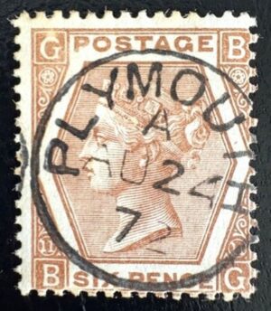 QV sg122 6d deep chestnut (B-G) plate 11 with fine 1872 Plymouth cds