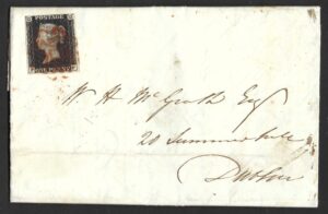 QV sg2 1d black (F-F) Plate 8 on cover from Ennis to Dublin dated 13 Dec 1840