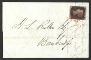 QV sg2 1d black (N-J) Plate 8 on cover from Dublin to Banbridge dated 10 Sep 1840