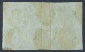 QV sg14 2d blue Plate 3 block (OB-PE) with London 23 barred oval cancels