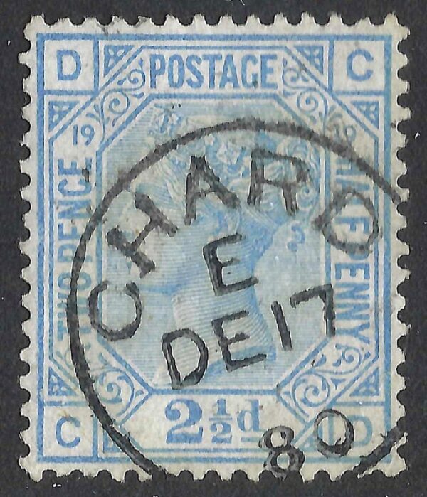 QV sg142 2½d blue (C-D) Plate 19 with fine 1880 Chard cds