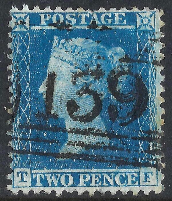QV sg34 2d blue (T-F) plate 5 – good used