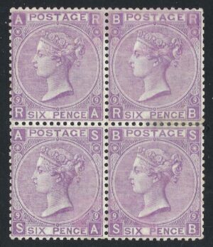 QV sg109 6d mauve mint block (RA-SB)